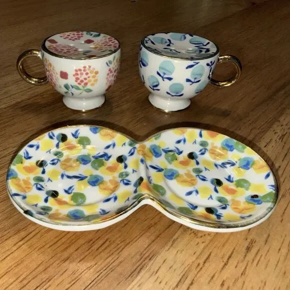 Anthropologie Tea Cups Salt & Pepper Shakers Floral Chintz Cottagecore Boho - Picture 11 of 12